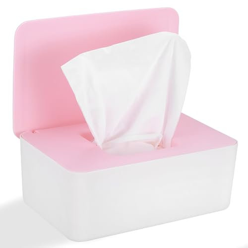 Scatola Porta Salviette Umidificate, Porta Scatola per Salviette Umidificate, Dispenser per Salviette Umidificate per Bambini, Scatola di Carta Umida per Casa Ufficio(Rosa Bianco)