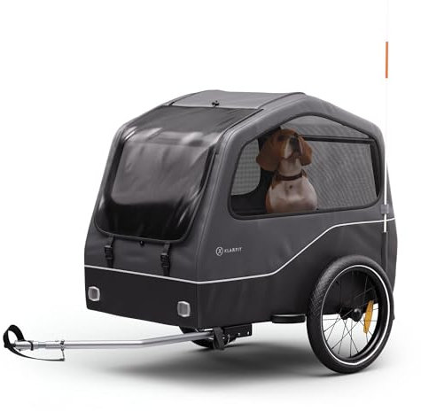 Klarfit Goldie Home Fahrradanhänger für Hunde, 334 L Volumen, Wasserabweisend, Reflektoren & Sicherheitsflagge, 40 kg Tragfähigkeit, Zusammenklappbar, 16-Zoll-Räder, Schwarz