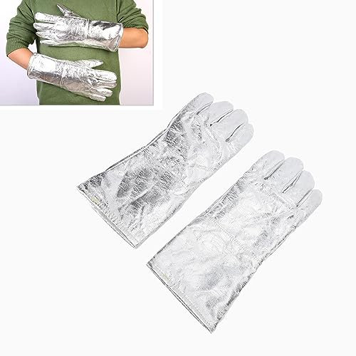 Plyisty Gants de Soudage, Isolation en Feuille D'aluminium, Résistant au feu/à la Chaleur, de Travail de sécurité, doublé en Coton, Gris, Taille Unique, Protection des Mains