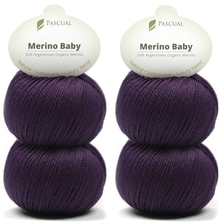 PASCUALI Merino Baby|Strickwolle aus 100% Schurwolle aus Merino, Merinowolle zum Stricken und Häkeln, SET: 4 Knäuel - 200 g, Farbe: Traube 312
