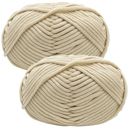 Renyiz Tjockt garn för virkning, 2 x 50 g mjuk tjock ull för nybörjare och Amigurumi-projekt enkel virkning startkit beige garn