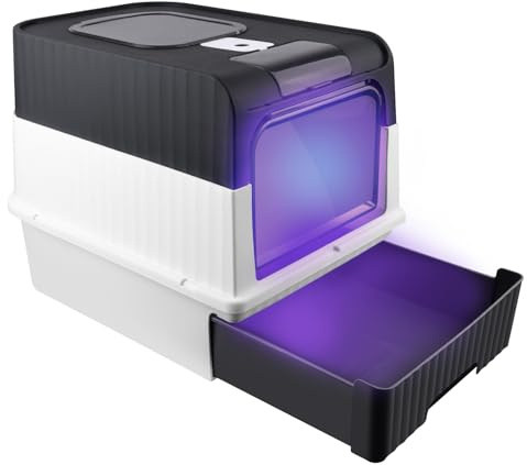 WODFARR - Caja de arena para gatos, esterilizada mediante rayos UV, autolimpiante, plástico de polipropileno, con bolsa desodorante y pala de arena (c, negra)