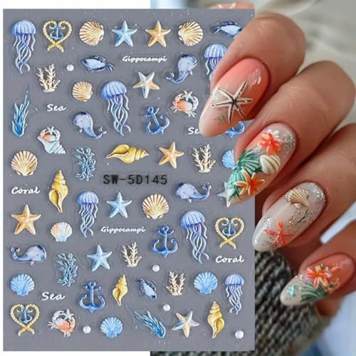 Stickers Ongles Nail Art, Stickers Ongles Fleurs, Nail Art Stickers, Autocollant Ongle, 5D Design Stickers Ongles, 5D Printemps Fleur Stickers Ongles, Accessoires de Manucure Exquis pour Femmes (E)
