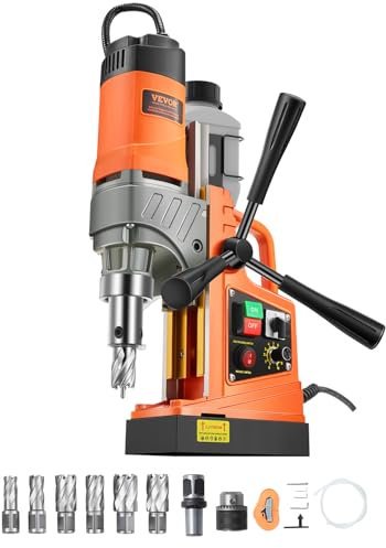 VEVOR Trapano Magnetico Motore da 1450 W Trapano Diametro da 2 pollici Magnetico Elettrico Portatile 12800 N con 6 Punte a Corona Rotazione a Vuoto 0-850 giri/min per Superfici Metalliche Fai da te