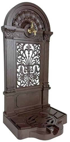L'Héritier Du Temps Fontaine de Jardin à Poser Source en Fonte d'Aluminium Marron et Robinet Laiton Décoration de Jardin 35x40x83cm