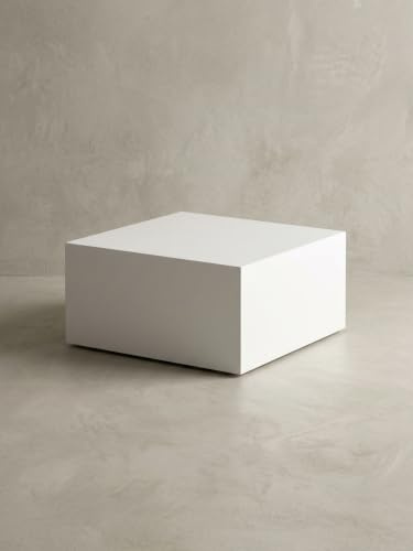 Table basse carrée MONOBLOC cube 60x60x30 cm MDF laqué blanc brillant