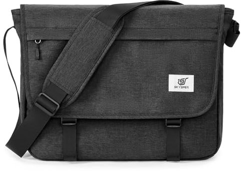 SKYSPER URBANX15 Messenger Bag mit RFID-Schutz 15,6-Zoll-Laptoptasche Umhängetasche groß für Herren Und Damen (Schwarz)