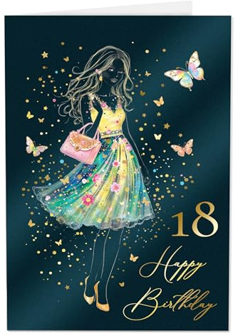 Joli Coon Biglietto auguri compleanno 18 premium STARDUST Lady – Biglietto auguri compleanno 18 anni ragazza con busta in carta premium e autentico sigillo in cera