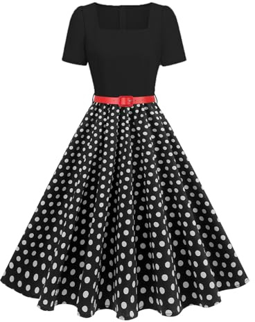 EFOGEP 1950s Dresses for Women Vintage Polka Dots Rockabilly Dress Black M