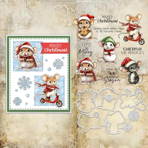 Sredwtk Gnome Tiere Weihnachten Stempel und Stanzen Set,Silikonstempel und Stanzen Set,Stanzschablonen und Stempelset,Clear Stamp und Stanzschablone Für DIY Scrapbooking Fotoalbum Dekor Karten (D)