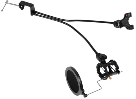 EXQUIMEUBLE Mic Stand Mic Holder Phone Live Broadcast Bracket Pop Filter Desktop Microphone Stand for Podcasting