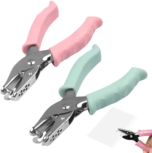 2PCS 6mm Hole Punch, Small Single Hole Punch for Crafts, Mini Handheld Paper Puncher for Kids Children, Metal Circle Tag Puncher for Crafting DIY Card Gift