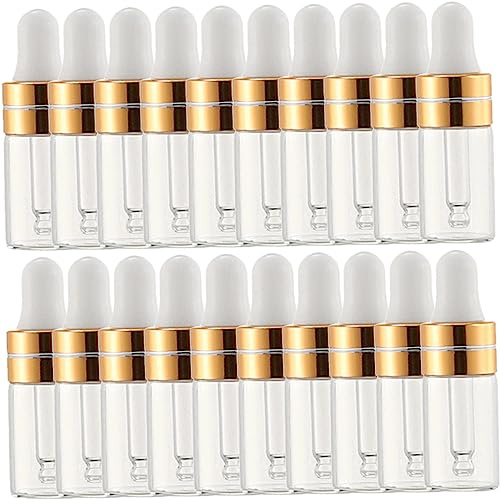 DECOMELODY 20Pcs Portable Refillable Dropper Bottles with Pipette for Essential Oils Travel DIY Aromatherapy Hair Oil Applicator Glass Eye Dropper Containers