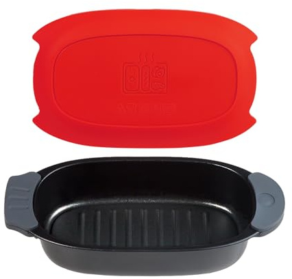 MKYSAIL Quick-Heat Microwave Grill Pan & Bacon Cooker | The Perfect Kitchen Addition for Single Servings & Fast Family Sides.Compact Multi-Use Microwave Cookware with Lid for Chicken, Veggies,Pancakes | Dishwasher Safe,Portable for Kitchen, RV, Dorm, Office(Red)