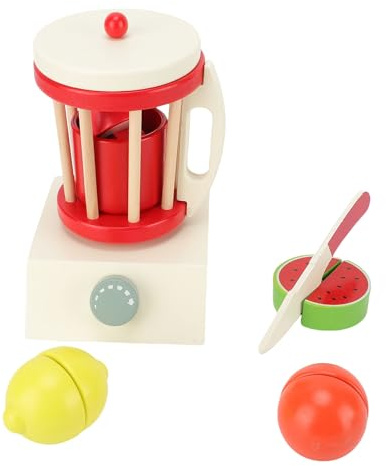 Bewinner Wooden Smoothie Blender Toy Set with Fruit Cutter, 7 Pcs Play Kitchen Accessories for Toddlers Kids Ages 3 4 5, Learning Toys for Boys Girls
