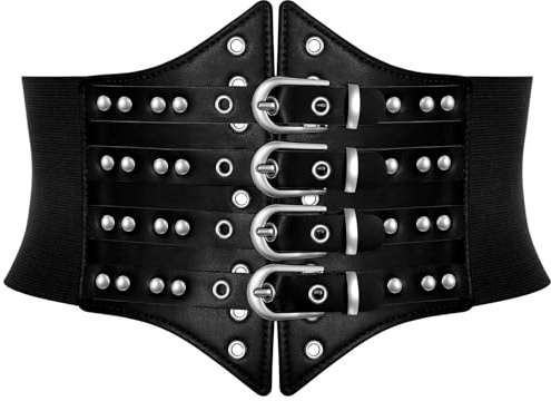 SUOSDEY Korsettgürtel für Damen mit Nieten, Breiter Elastischer Taillengürtel für Gothic Halloween Kostüme