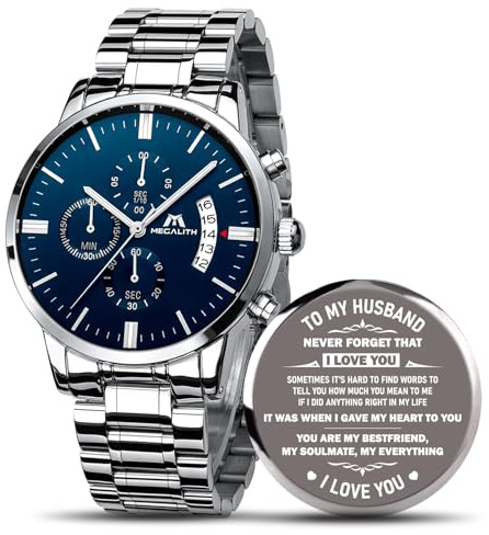 MEGALITH Reloj Hombre Cronografo Acero: Impermeable Esfera Grande con Fecha Luminosa para Trabajo Casual - Diseñador Relojes de Pulsera Regalo para Hombre