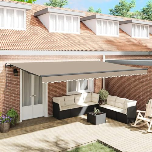 Brokky Toldo Motorizado 5 x 3.5 m con Mando a Distancia Toldo de Exterior Terraza Enrollable con Manivela Marco de Aluminio para Terraza, Jardín-Beige-500 x 350 cm