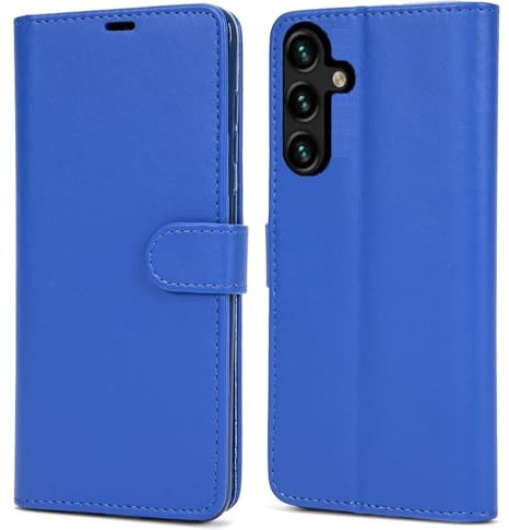 AMAZE!UK Leather Flip Wallet Case for Samsung A57 (Blue) | Kickstand Shockproof Magnetic Card Wallet