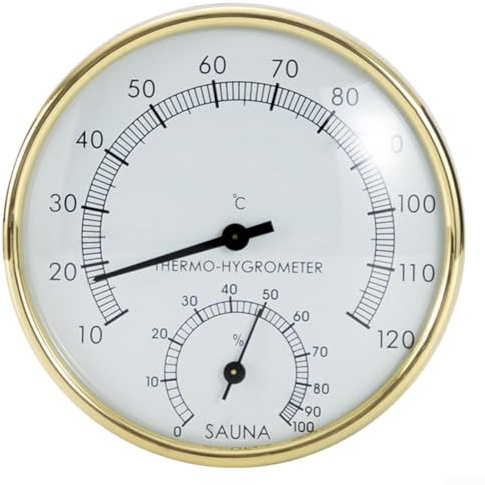 Higrómetro y termómetro de sauna para combo, acero inoxidable de 2 pulgadas, calibre para altas temperaturas de hasta 120 °C, medidor analógico y de humedad para sala de spa, sauna al aire libre