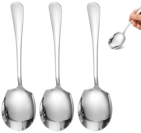 3 Pack Stainless Steel Large Serving Spoons with Long Handle | Buffet & Kitchen Use, Portioning & Stirring, Table Utensils, Durable Construction, Dining & Parties