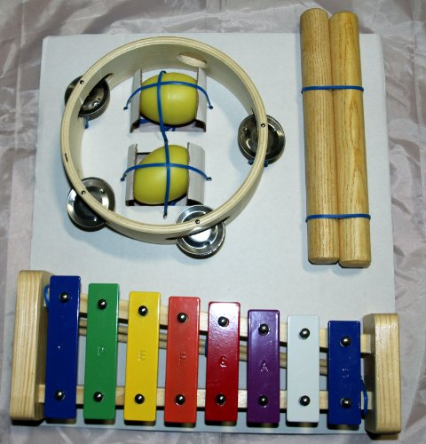 GEWA Percussionset, Metallophon,Tamburin, 2 Chicken Shaker, 2 Klangstäbe