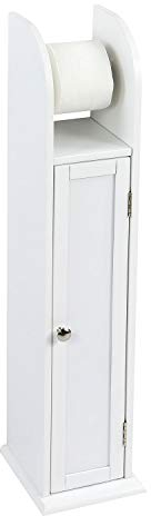 Taylor & Brown Free Standing Tall Wooden Toilet Paper Roll Holder Bathroom Cabinet Tissue Storage Cupboard Stand with Shelf, White W18cm x D20cm x H79cm