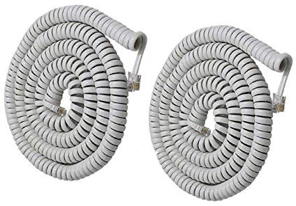 Uvital Telefonhörerkabel, Spiralkabel, Länge 3 bis 3 m, RJ11 4P4C (weiß, 2 Stück)