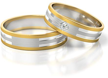 JC Gold Trauringe - Gelbgold Weißgold Eheringe Bicolor inklusive Steine und Gravur im Paarpreis PL233 (14 Karat (585) Bicolor)