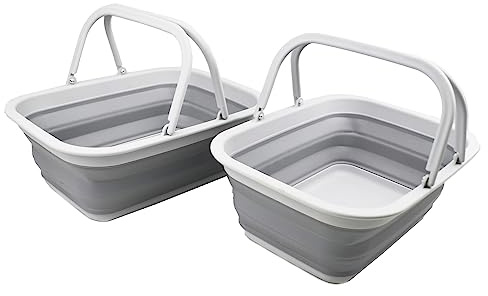 SAMMART 9,2 l zusammenklappbare Wanne mit Griff – tragbarer Picknickkorb für den Außenbereich – Faltbare Einkaufstasche – platzsparender Aufbewahrungsbehälter