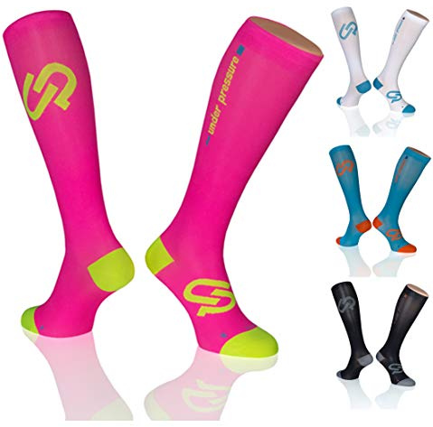 under pressure SPORT KOMPRESSIONSSTRUMPF ULTRALIGHT (Kompression: 20-22mmHg) Höchste Qualität-Made in Germany! (neon pink, Gr. 39-42 (Wadenumfang: 30-40cm))