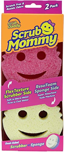 Scrub Daddy/Mommy Rose Éponge Vaisselle Lavable Anti Scratch Double Face, Cuisine et Salle de Bain, Anti-Rayures, Antibactérienne et Réutilisable, Grattante Flextexture, Lot de 2