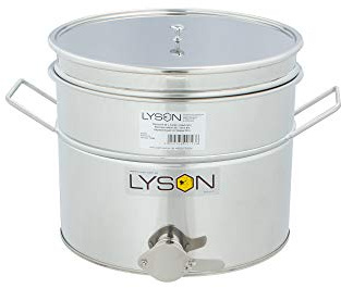 LYSON Abfüllbehälter 30l (ca. 40 kg) für Honig mit rostfreiem Quetschhahn, Edelstahl Absetzbehälter zum Honigaufbewaren mit Deckel, Griffen und Sieb- TYPE (304) Hobbock Abfüllkübel