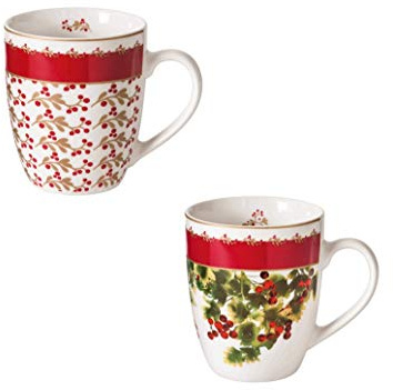 Brandani 52332 Tazzina Caffe Cantico Set 2 Pz Porcellana New Bone China Capacità 100 ml Diametro 12,5X6,5H cm Colore Rosso Decoro Natalizio