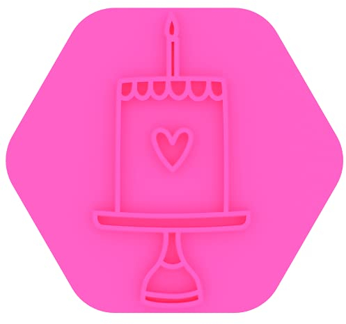 LissieLou Birthday Cake with Candle Cookie Stamp Happy Birthday Icing Stamp Fondant Embosser - Light Pink
