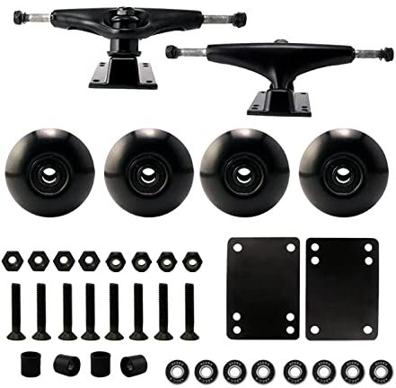 Sharplace Skateboard Zubehör Achsen 4 x Rollen 8 x Schrauben 8 x Muttern 8 x Lager 2 x Polster 4 x Buchsen zum Selber Gestalten als Geschenke für Junge, Schwarz Rollen