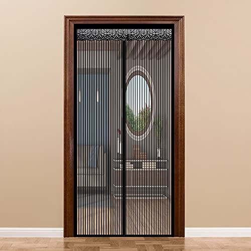GOUER Magnetic Screen Door Curtain, 130x255cm Mosquito Bug Protection Insect Net Door with Magic Tape, for Balcony Sliding Living Room Children's Room, Black A