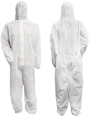 Bohrfux 5 Stück Maleranzug PP Einweganzug Overall mit Kapuze Gr. L-XXXL (wählbar) Polypropylen Schutzanzug 40g/m (XXXL)