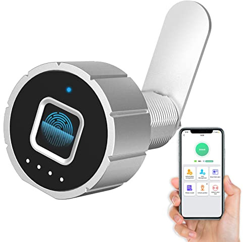 Pothunder Smart Cabinet Lock, 1 1/8 (30mm) Long Cabinet Cam Lock with Fingerprint Bluetooth APP, Digital Keyless Biometric Child Safety Lock for Drawer Cabinets Storage Mailbox