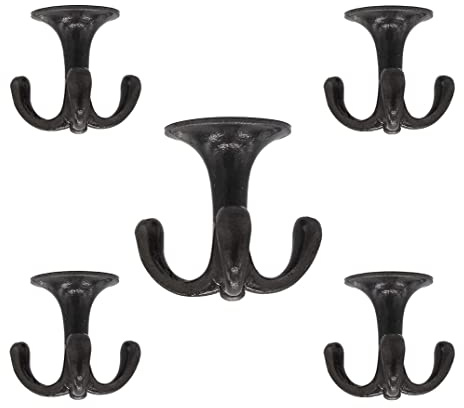 5 drehbare Deckenhaken Garderobenhaken Kleiderhaken mit Schrauben, Gusseisen klar lackiert (Dunkelgrau) vintage antik Haken drehbar 3-fach dreifach Dreifachhaken Drehhaken Unterbauhaken