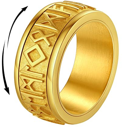 FindChic Bague Rotative Anti-stress 62 Anneau Rune Bagues Homme Viking Or Plaque Acier Enfant Garcon pour le Pouce Index Annulaire Bague Dore Femme Tournante Inoxydable Jeune Adult