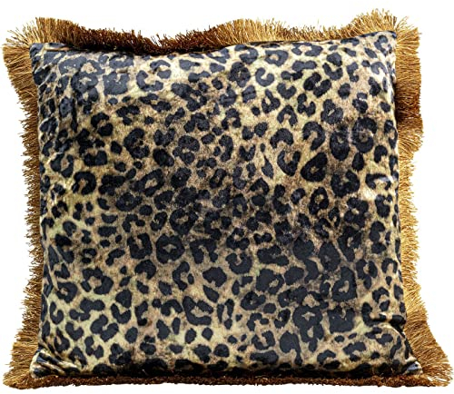 Kare Design Kissen Leo Fringe, Braun/Schwarz, 45x45cm, Zierkissen, Dekokissen, Couchkissen mit Reißverschluss