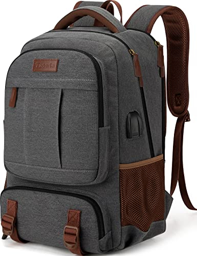 Tzowla Canvas Laptop Backpack Mens Womens,Vintage Travel Work Hiking Backpacks,School College Rucksack Fits 15.6 Inch Computer,Bookbag with USB Charging Port-Dark Grey
