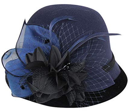 Chapeau cloche pour femme - Style vintage des années 1920 - Pour l'automne et l'hiver - En laine - Chapeau d'église pour femme, Navy, taille unique