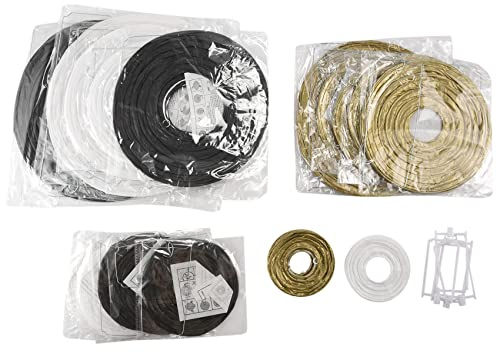 Cliettilw Faroles de papel decorativos, paquete de 20 unidades, color dorado, negro, redondo, japonés/, para bodas y uso al aire libre