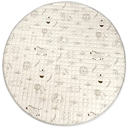 Gesteppte Krabbeldecke Baby 150cm, Safari Tiere– extra dicke 1,5cm weiche Baby Krabbelmatte – Baby Spielmatte mit rutschfester Unterseite zum Krabbeln, Laufgitter – maschinenwaschbare Baby Spieldecke