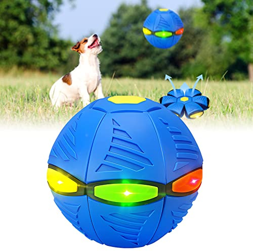 TOPJOWGA 2-i-1 boll och frisbee, husdjursleksak frisbee-boll, hundleksak boll ljusleksak, hundleksak, hundfrisbee-boll för hundar och barn, kasta och lek
