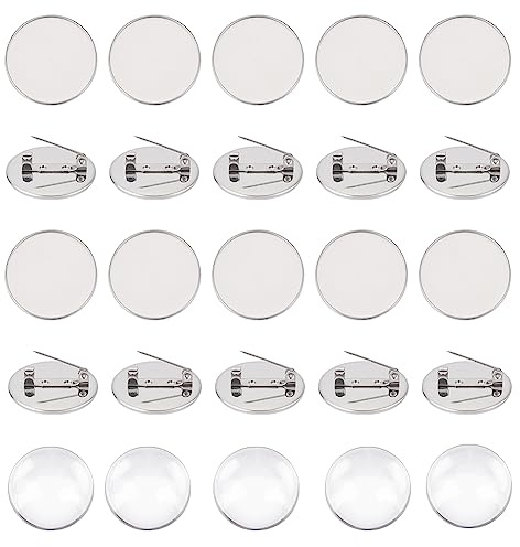UNICRAFTALE 20 Flache Runde Broschennadel Mit 20 Glas Cabochons 304 Edelstahl Brosche Lünettenschalen DIY Rohling Kuppel Brosche Herstellungsset Für Die Herstellung von DIY Broschen 25mm Tablett