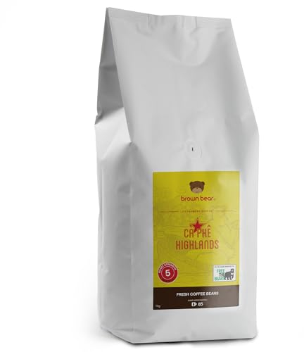 Vietnamese Coffee Beans 1kg - Very Strong Dark Roast Vietnam Robusta - Strength 5 - For Coffee Machines & Vietnamese Phin Ca Phe Drip Filter & French Press - Brown Bear - Donation To Free The Bears