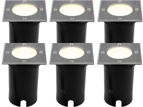 Ledvion 6er Set LED Bodenstrahler Außen IP67 3W 230V 345Lm 2700K GU10 weiss | Mit Leuchtmittel und 1m Kabel fuer Garten Terrasse Einfahrt Wege und Akzentlicht